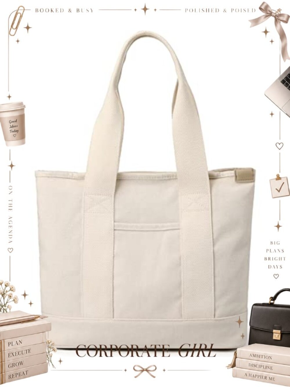 Canvas Tote Bag Large Capacity Top Handle Satchel Multi Pocket